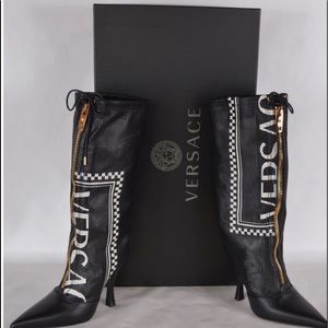 Versace black and white leather boots!!